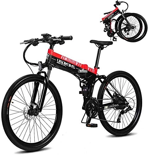Zusammenklappbares elektrisches Mountainbike : Qinmo Elektro-Fahrrad, 26" Electric Mountain Bike 400W Folding Ebike mit 48V 10AH Lithium-Ionen-Akku 27 Speed Gear, Herren MTB Pendeln / Offroad Elektro-Fahrrad (Color : Red 2)