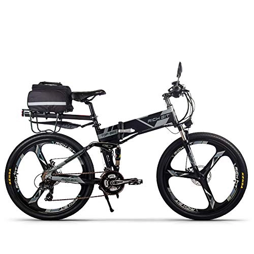 Zusammenklappbares elektrisches Mountainbike : RICH BIT Elektrofahrrad 250W * 36V * 12.8Ah Klapprad Shimano 21 Speed Mountain Ebike (grau)