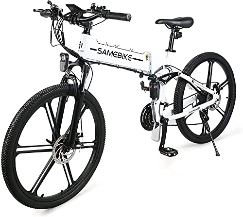 Zusammenklappbares elektrisches Mountainbike : SAMEBIKE 26 Zoll Ebike Mountainbike, klappbares Elektrofahrrad für Erwachsene 500W 48V 10AH, Shimano 7 Gang, mit TFT Farb LCD Instrument, Weiß