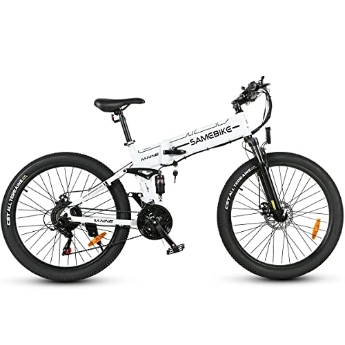 Zusammenklappbares elektrisches Mountainbike : SAMEBIKE E Bike 26 / 27, 5-Zoll-Elektro-Mountainbikes EU-konform Offroad E-Mountainbike Elektrofahrrad für Erwachsene mit Gepäckträger(weiß)