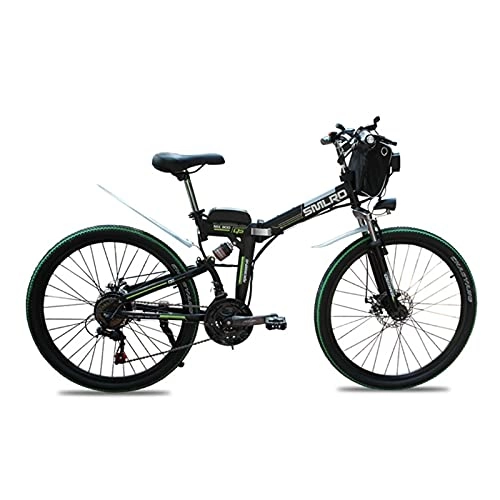 Zusammenklappbares elektrisches Mountainbike : SAWOO 1000W Elektrofahrrad Elektro-Mountainbike 26 Zoll faltendes E-Bike mit 10AH Lithium-Batterie Schnee-E-Bike 21-Gang-Getriebe (Grün)