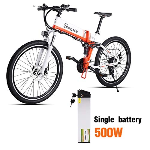 Zusammenklappbares elektrisches Mountainbike : Shengmilo Elektrisches Fahrrad Electric Bike e Bicycle Elektrofahrrad Mountainbike Fat Bike Fahrrad Lithium-Batterie with Herren Zoll Damen 48V M80 (orangenfarbig 500W)