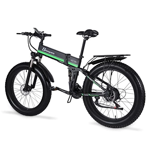Zusammenklappbares elektrisches Mountainbike : Shengmilo Elektrofahrrad E-Bike Power-Assisted Fahrrad für Erwachsene, Elektrofahrrad 26 Zoll Fat Tire Mountainbike, abschließbare Federgabel MX01 e Bike (grün)