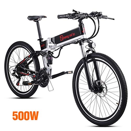 Zusammenklappbares elektrisches Mountainbike : Shengmilo Elektrofahrräder, 26 Zoll Mountain Road Fahrräder E-Bike, 48 V / 500 W Lithiumbatterie Inklusive (500W SCHWARZ)