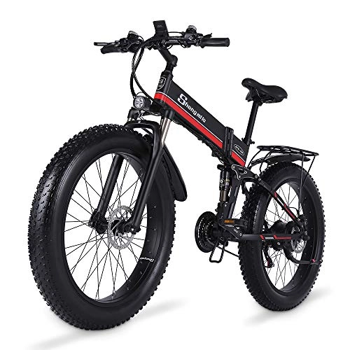 Zusammenklappbares elektrisches Mountainbike : Shengmilo MX01 MX01 Elektrofahrrad 66 × 4, 0 Fette Reifen, 21-Gang-Mountain-E-Bike, zusammenklappbares E-Bike, abnehmbare 614-Wh-Lithium-Batterie, hydraulische Scheibenbremse (rot, eine Batterie)