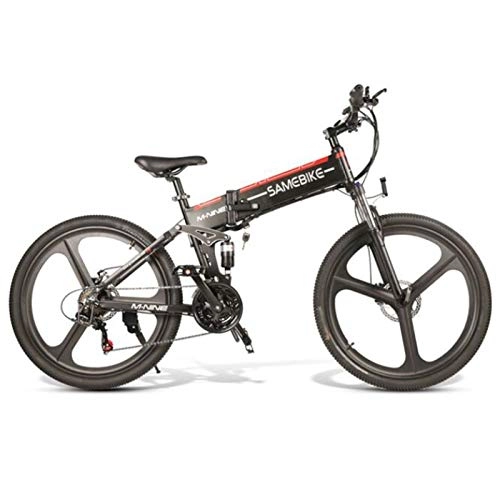 Zusammenklappbares elektrisches Mountainbike : SHTST 26-Zoll-Elektrofahrrad-MTB-E-Bike mit 48-V-8-Ah-Lithiumbatterie, 21-Gang-Shimano-Gangschaltung und hochfesten Stoßdämpfungsscheibenbremsen, 500-W-Motor 25 km / h (Color : Black)