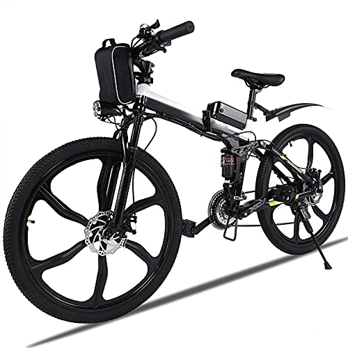Zusammenklappbares elektrisches Mountainbike : Speedrid 26 Zoll E-Bike faltrad / E-Mountainbike, e-Klapprad mit 6-Speichen-Super-Magnesium-Legierung, integriertem Rad, Premium-Vollfederung und 36V-8AH AKKU (Black)