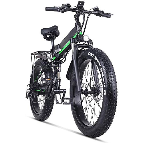 Zusammenklappbares elektrisches Mountainbike : StAuoPK Elektro-Bike 26 Zoll Folding Fat Tire Bike Schnee 12Ah Li-Batterie 21 Geschwindigkeit Beach Cruiser Berg E-Bike mit Rear Seat, A
