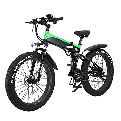 Zusammenklappbares elektrisches Mountainbike : TANCEQI 26 Zoll E-Bike Klapprad Faltrad 500W 48V 10Ah Fettreifen Elektrofahrrad, Schneestrand Faltrad Elektrofahrrad, LED Fahrradlicht, Federgabel, Grün