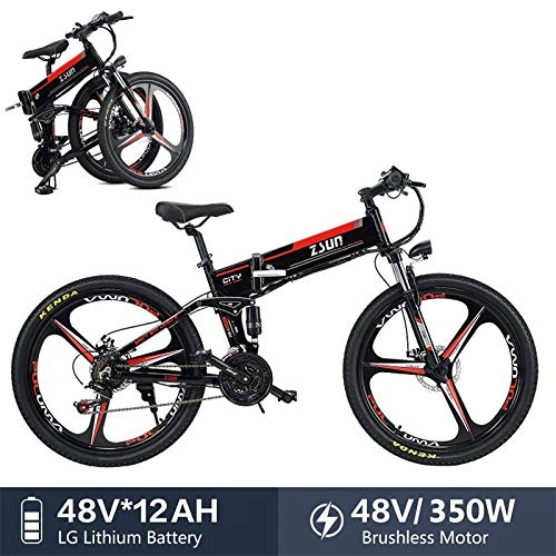 Zusammenklappbares elektrisches Mountainbike : TCYLZ Elektrofahrrad Elektrofahrräder 26 Zoll MTB E-Bike Faltende mit Lithium-Akku (48 V 12Ah) & 350 W Motor Scheibenbremse Elektrisches Fahrrad