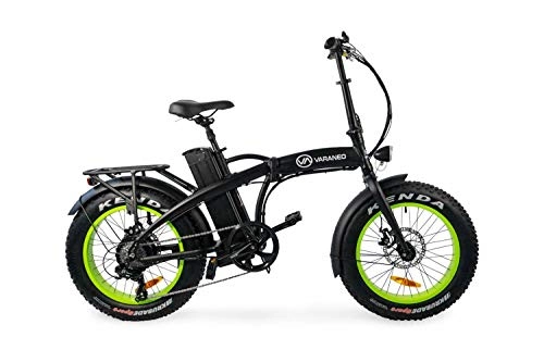Zusammenklappbares elektrisches Mountainbike : Varaneo E-Bike Dinky Klapprad Fat Tyre-Look Elektrofahrrad 25 km / h 561Wh Pedelec 7 Gang (Schwarz Matt / Kiwigrün)