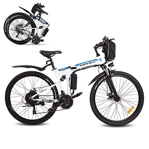 Zusammenklappbares elektrisches Mountainbike : VARUN E-Bike Elektrofahrräder 26 Zoll Klappbar E-Mountainbike für Herren Damen, Elektrofahrrad mit 36V / 8Ah (360WH) Herausnehmbarer Akku, Elektrisches Fahrrad mit Shimano 21- Gänge Heckmotor