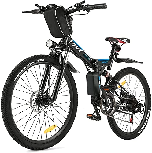 Zusammenklappbares elektrisches Mountainbike : VIVI E-Bike Klapprad, 26 Zoll Pedelec Elektrofahrrad, E Bike Damen Herren E-Mountainbike mit Abnehmbarer 8Ah Lithium-Batterie, Shimano 21 Gang (Schwarz)