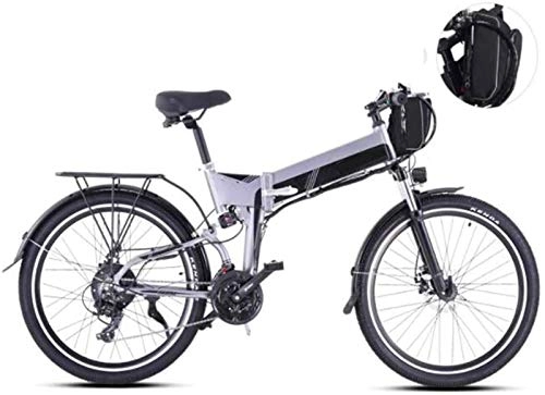 Zusammenklappbares elektrisches Mountainbike : WJSWD Elektrisches Schneefahrrad, 66 cm (26 Zoll), 21 Gänge, Mountain-Boost-Fahrrad, LCD-Instrument, Erwachsenen-Fahrrad, Sport, Outdoor, Lithium-Akku, Strand-Cruiser für Erwachsene (Farbe: Grau)