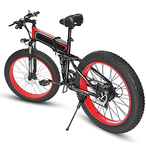 Zusammenklappbares elektrisches Mountainbike : WXX Erwachsene Folding Elektro-Mountainbike, 48V / 8Ah / 350W Lithium-Ionen Batterysnow Fahrrad, 26" Elektro-Fahrrad, für Outdoor-Radfahren Übung, Black red