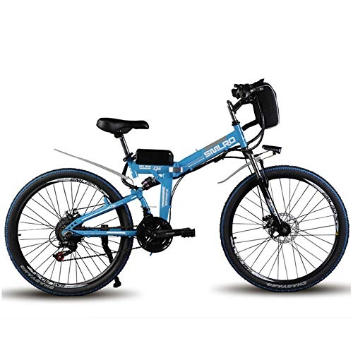 Zusammenklappbares elektrisches Mountainbike : WYFDM Mountain-Zoll-Fahrrad mit Einer Höchstgeschwindigkeit von 60 km / h, 35 km / h, elektrisches Fahrrad, zusammenklappbar, 500-W-Motor, Doppelstoßdämpfer, Ebike, Blue, 24