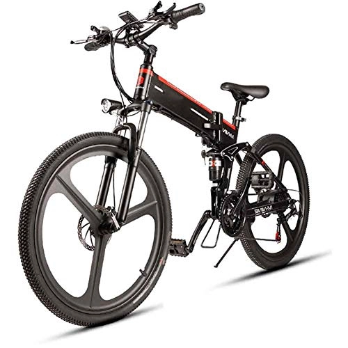 Zusammenklappbares elektrisches Mountainbike : XFY 26 Inch Fat Tire Electric Bike - 48V / 250W Elektrofahrrad Klappbar, Fat Rad Folding Elektro-Fahrrad - 21 Geschwindigkeit - Schwarz + Rot