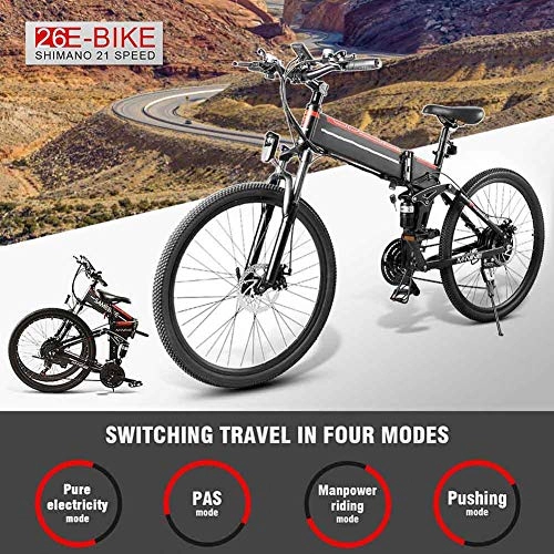 Zusammenklappbares elektrisches Mountainbike : XFY Elektrofahrrad Ebike Mountainbike, Elektrofahrrad Umbausatz mit LCD Anzeige und Geschwindigkeit Einstellbar 48V 350W, Schwarz