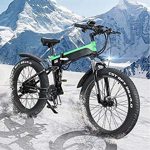 Zusammenklappbares elektrisches Mountainbike : XINHUI Electric Snow Bike, faltendes elektrisches Mountain-City-Fahrrad, LED-Anzeige elektrische Fahrrad-Pendel Ebike 500W 48V 10Ah-Motor, 120kg max. Ladung, Grün
