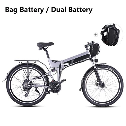 Zusammenklappbares elektrisches Mountainbike : Ylight Elektrisches Faltbares Fahrrad, 26 Zoll Mountain E-Bike, 2 PCS 12.8A Lithium Batterie Inbegriffen, Grau