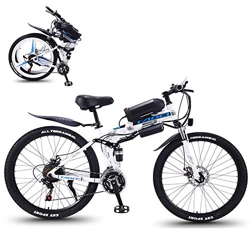 Zusammenklappbares elektrisches Mountainbike : YSHUAI 26 '' Elektrofahrrad Elektrische Fahrräder Faltbares Mountainbike Für Erwachsene E-Bike 36V 350W 13AH Abnehmbare Lithium-Ionen Batterie Fat Tire Doppelscheibenbremsen LED-Licht, Weiß