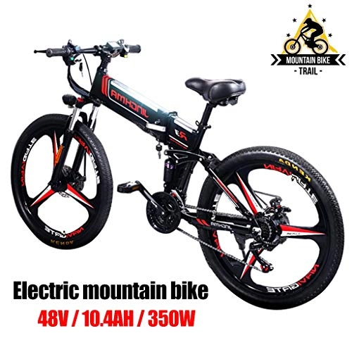 Zusammenklappbares elektrisches Mountainbike : ZJGZDCP Erwachsene 350W Electric Mountain Bike 21 Geschwindigkeiten Beach Cruiser Snow Mountain Elektro-Fahrrad Fully Stadt Pendeln Berg E-Bike (Weiss) (Color : Black)