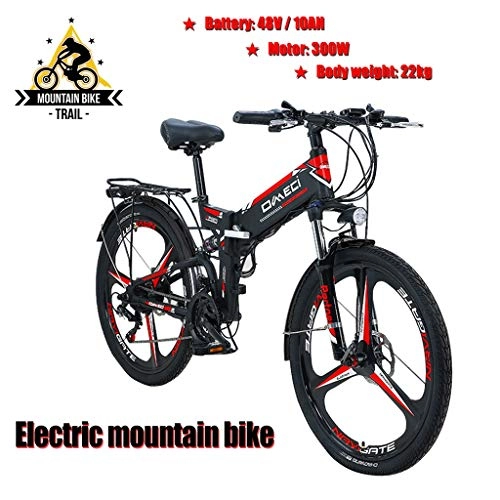 Zusammenklappbares elektrisches Mountainbike : ZJGZDCP Folding Electric Mountain Fahrrad Mit Herausnehmbaren Lithium-Ionen-Akku (48V 10.4AH 350W) Full Suspension Electric Mountain Bike City Pendeln E-Bike (Color : Black)