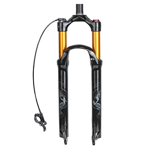 Forcelle per mountain bike : Bike Suspension Air Fork for MTB 26 " / 27, 5" / 29 "Fork frontale 120mm Corsa Dritto Tubo dritto in lega di alluminio Ammortizzatore Ammortizzatore Manuale / Lockout remoto Nero + Tubo d'oro + Simbolo g