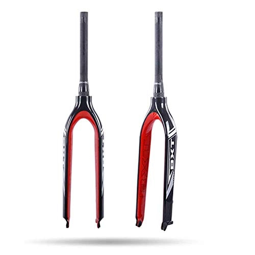 Forcelle per mountain bike : LIMQ Forcella Ammortizzata Mountain Bike Forcella Anteriore Fibra di Carbonio Forcella Rigida Forcella Anteriore in Discesa Mountain Brake Brake Cone Tube 26 / 27.5 / 29er, Red-26inch
