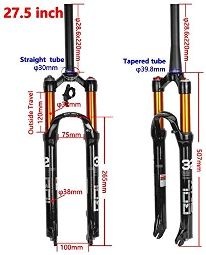 Forcelle per mountain bike : XZ Forcella ammortizzata per mountain bike di alta qualit, corsa pneumatica di regolazione dello smorzamento dei freni a disco in lega di magnesio da 26 'e 27, 5, B, 27.5INCH