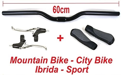 Manubri per Mountain Bike : CicloSportMarket Manubrio 60cm Nero + Leve Freno + MANOPOLE ERGONOMICHE UltraGrip Ideale Bicicletta Mountain Bike - MTB - City Bike