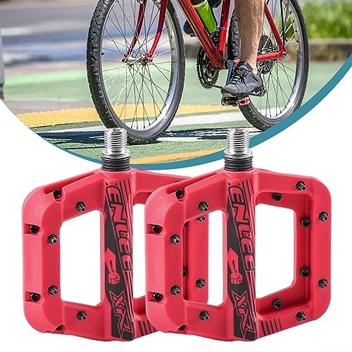 Pedali per mountain bike : 2 pedali per mountain bike, in nylon, piatti, antiscivolo, larghi, per bici da strada, MTB, colore: rosso
