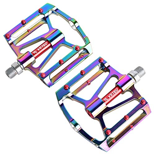 Pedali per mountain bike : CHSDN Mountain Bike Aluminum Alloy Pedal Ultra-Light Road Bike Bearing Pedal Pedal Riding Accessories Pedal Color-Plated 123X101X13Mm