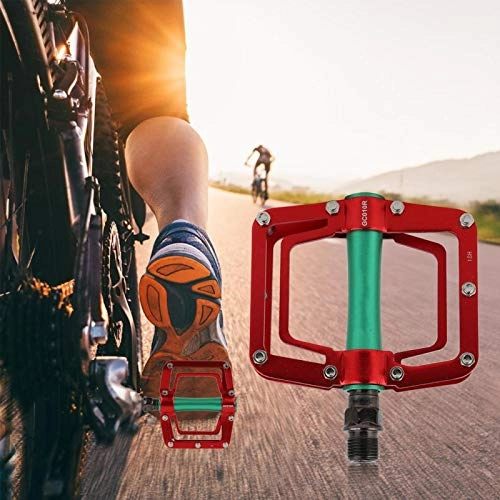 Pedali per mountain bike : DAUERHAFT Resistenza alla corrosione con 18 Punte Antiscivolo Pedali per Mountain Bike in Lega di Alluminio 1 Paio scavati, per Parti di Ricambio per Bicicletta(Red Green)