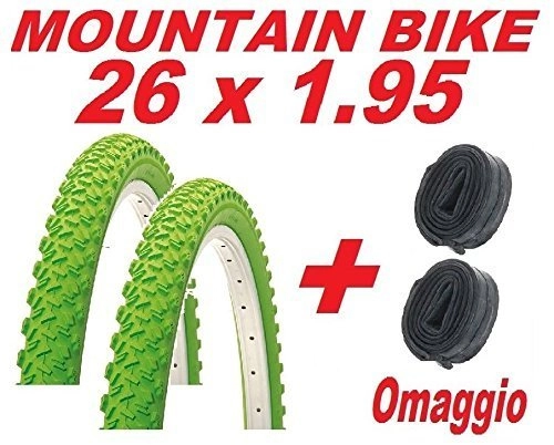Pneumatici per Mountain Bike : 2 x Copertone 26 X 1.95 VERDE bicicletta MOUNTAIN BIKE + 2 x CAMERA D'ARIA OMAGGIO …