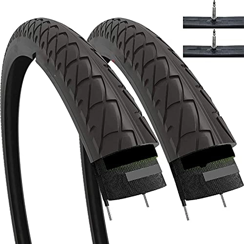 Pneumatici per Mountain Bike : hclshops posizionare la coppia 26 x 1, 95 pollici 53-559 pneumatici lisci con tubi interni e una protezione antipuntuale da 2, 5 mm per la bicicletta ibrida MTB della Montagna (confezione da 2)