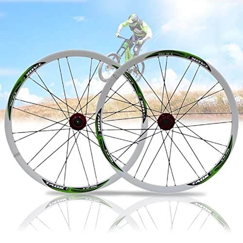 Ruote per Mountain Bike : 26 Pollici Ruote da MTB Freno A Disco Ruota per Mountain Bike Altezza Cerchio 25 Mm QR Cuscinetti Sigillati Adatta alla Cassetta 7-10 velocità Set di Ruote da Bicicletta (Color : White Green)