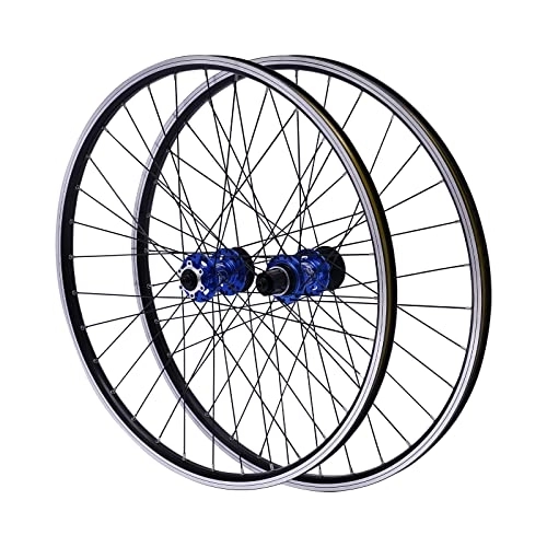 Ruote per Mountain Bike : BAOCHADA Set di ruote anteriori e posteriori per mountain bike, 27, 5 pollici, doppio disco a 6 fori, mozzo a cassetta, fino a 200 kg, set di ruote per bicicletta con 32 raggi, nero e blu