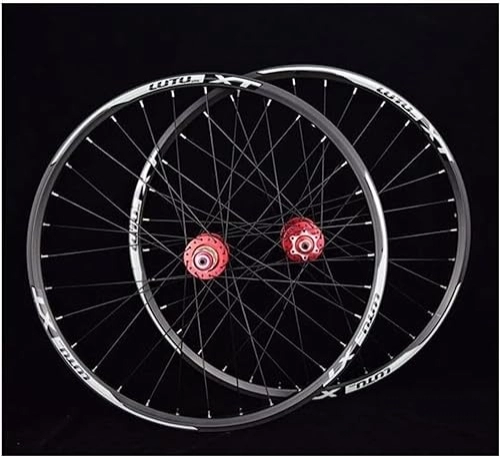 Ruote per Mountain Bike : Bicycle Wheelset 26 27.5 29 Inch Mountain Bike Wheels Double Alloy Rims Sealed Bearings 7-11 Speed Wheels Disc Brakes (Color : Red, Size : 26inch)