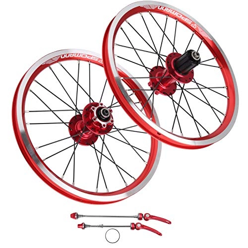 Ruote per Mountain Bike : Bike Wheelset, Wheelset della Bici in Lega di Alluminio, Mountain Bike Wheelset 16in 305 Freno A Disco 11 velocità 6 Cuscinetto per Unghie Compatibile per V Freno Rosso