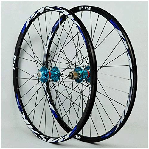 Ruote per Mountain Bike : DZGN - Ruota per mountain bike 26 27, 5 29", set di ruote per bicicletta a doppia parete, con cuscinetto sigillato, freno a disco QR 7-11 velocità, blu, 27, 5"
