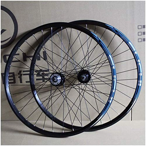 Ruote per Mountain Bike : DZGN - Set di ruote da bicicletta 27, 5", doppia parete per mountain bike, freno a disco QR per 8-10 velocità, ruote volano 32 fori, blu, 27, 5"