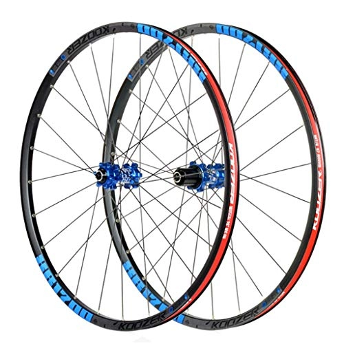 Ruote per Mountain Bike : DZGN - Set di ruote per mountain bike, 26 / 27, 5", doppia parete luce in lega, con cuscinetto sigillato, freno a disco QR, 24 fori, 8-11 velocità, 66 cm, colore: Blu