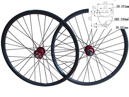 Ruote per Mountain Bike : FidgetGear CSC - Set di Ruote in Carbonio per Mountain Bike, 26 Pollici, mozzo QR / Thru ASSE 12 x 142 mm, ASSE da 15 mm