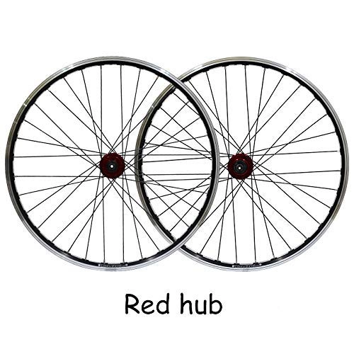 Ruote per Mountain Bike : L.BAN Set Ruote 26"Ruote Freno e Freno a Disco per Mountain Bike Anteriori e Posteriori, 7, 8, 9, 10 Speed Cerchioni a Doppia Parete a V (26" / Anteriore + Posteriore), Rosso