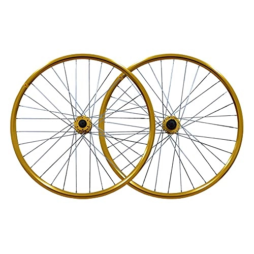 Ruote per Mountain Bike : Ruota Bici, mozzo a sgancio rapido in lega di alluminio a doppio strato freni a disco a cassetta Ruote Bici MTB Cerchio, 32 fori / d'oro / 26 Inch