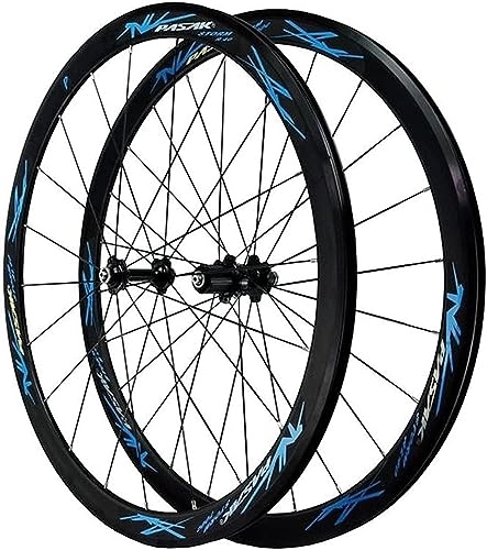 Ruote per Mountain Bike : Ruote da ciclismo Ruote for bici da strada Set di ruote 700C 40mm Opaco 20mm di larghezza Adatto a set di ruote for mountain bike con cassetta da 7-12 velocità (Color : Black hub blue)