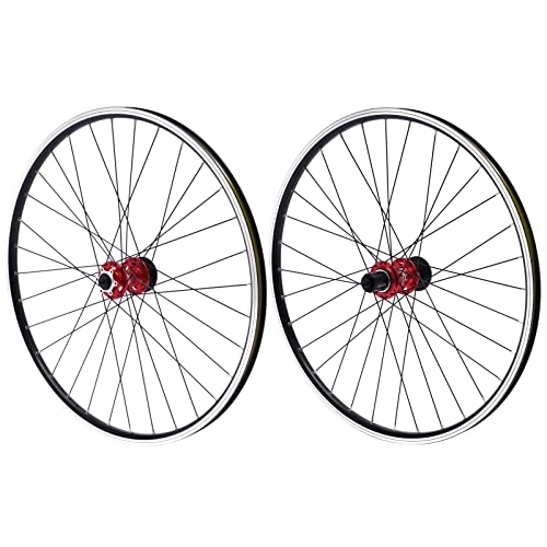 Ruote per Mountain Bike : Set di ruote da 27, 5 pollici, per mountain bike, in lega di alluminio, ruota posteriore, disco anteriore, ruote colorate, coppia di cerchioni MTB con freni a disco a 6 fori (rosso)