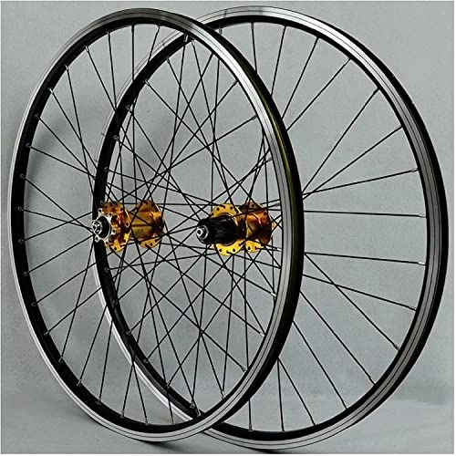 Ruote per Mountain Bike : Set di ruote for mountain bike con freno a forma di V da 26 pollici, cerchi ibridi / da montagna Jiuyu Peilin, adatti for 7-12 velocità (Color : Gold)