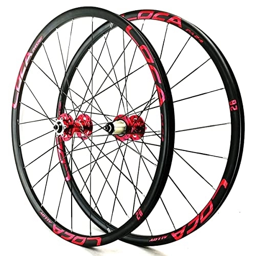 Ruote per Mountain Bike : Set di ruote per Mountain Bike Set di ruote per bicicletta MTB 26 27, 5 29 pollici Cerchio in lega di alluminio Freno a disco Raggi piatti da 3, 0 mm Rilascio rapido 24H (Color : Red, Size : 29.5INCH)